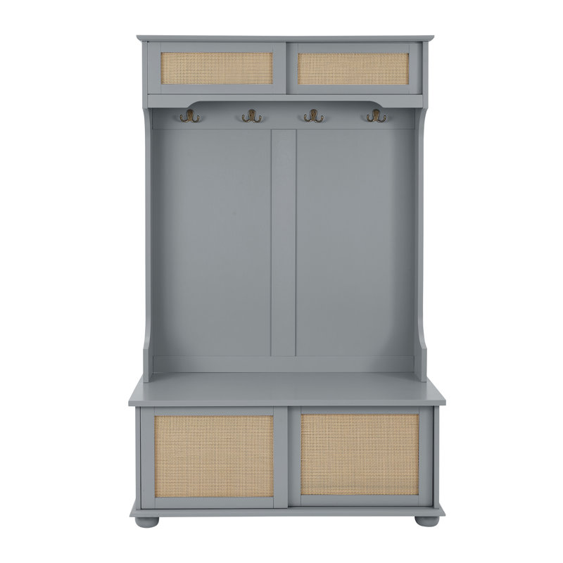 Clothes Hanger Hall Tree Storage Bench Shoe Rack For Entryway, Gray