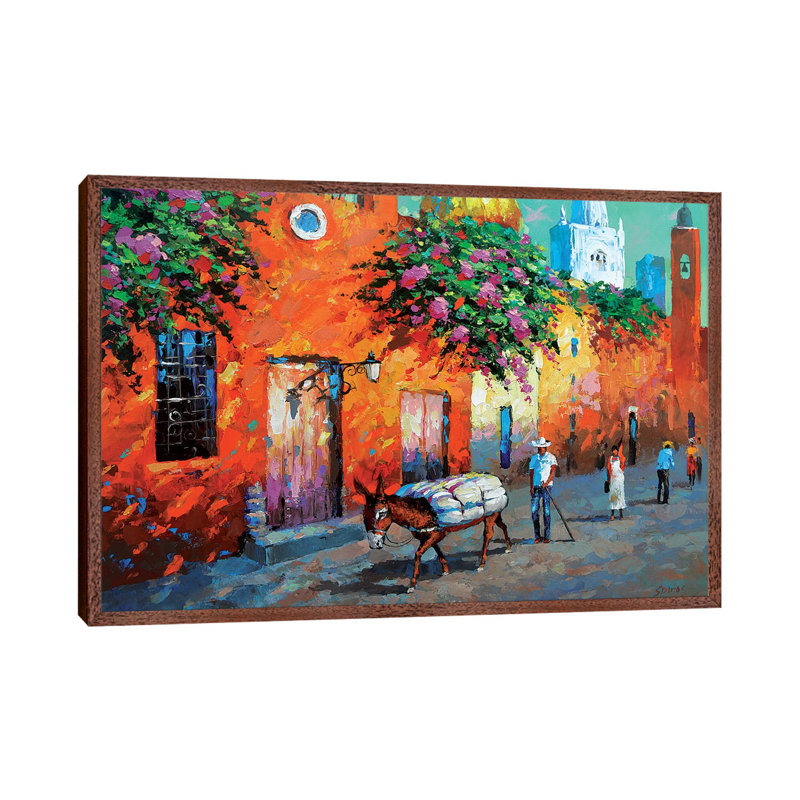 Mexican Caslle by Dmitry Spiros - Painting on Canvas, Brown Framed, 66.04 cm H x 45.72 cm W