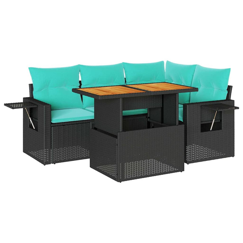  Ensemble de canapé de patio 5 pièces avec coussins en rotin de polyester