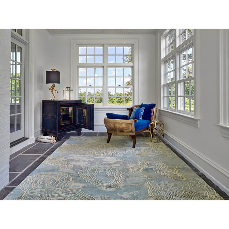 Palermo Abstract Area Rug in Taupe/Gray/Aqua/Silver, Rectangle 3' x 5'