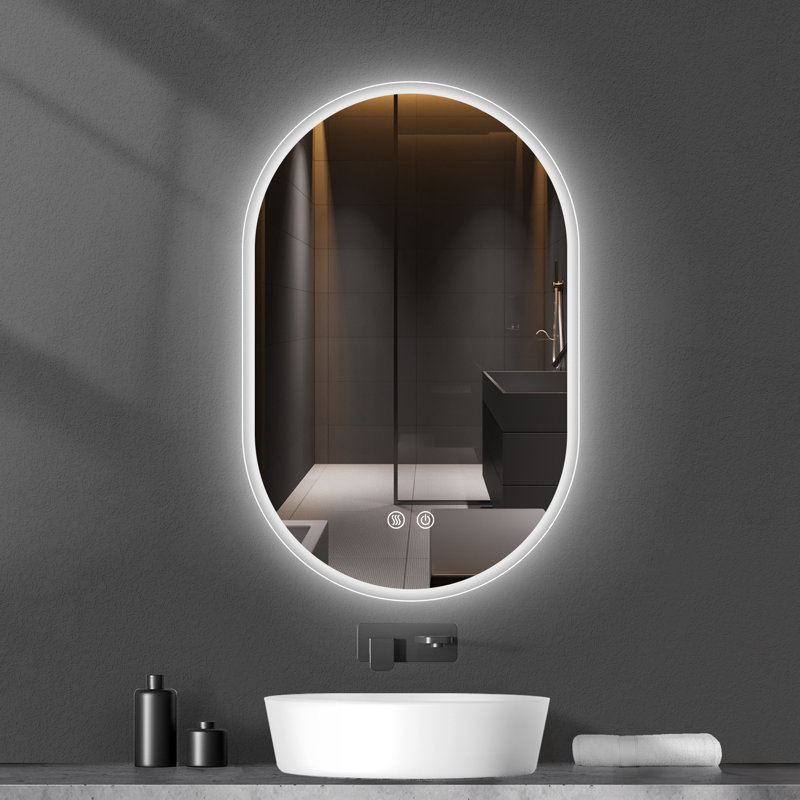Wall Mounted LED Mirror Frameless Bathroom Vanity Oval Lighted Mirror with Anti-fog&Dimmable Lights, 32" x 20"