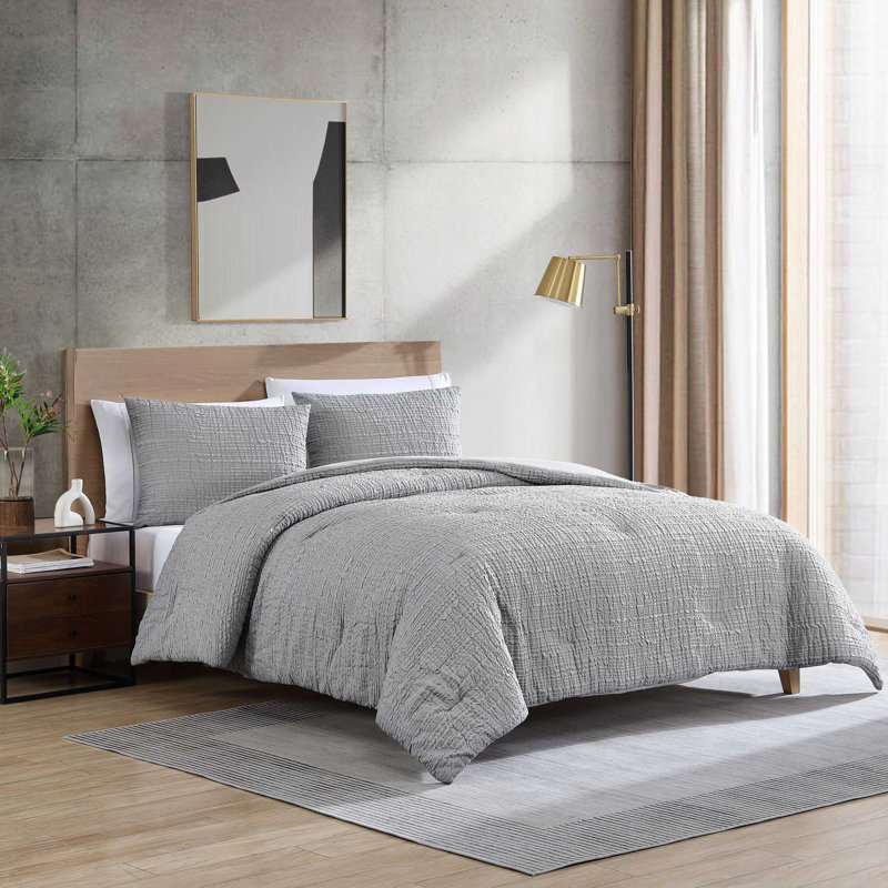 Ensemble d'édredon Kennen Cole Serenity Wavy Lines Beige, 1 édredon de très grande taille et 2 taies déco, Gris