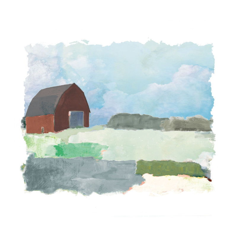 Barn Field and Sky - Painting Print, Wrapped Canvas, 20cm H x 30cm W