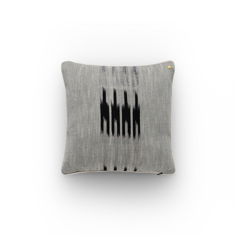 Peshtemal Ikat Piping Cushion, Gray/Black