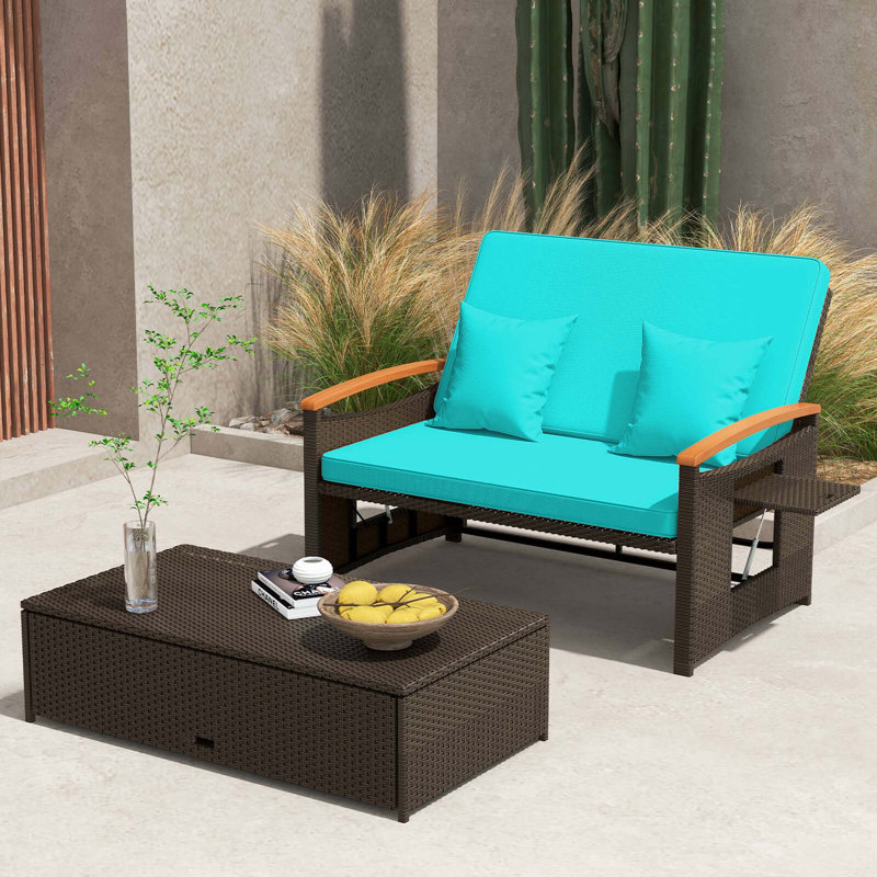 Talleysville 66'' Wide Reversible Patio Daybed with Cushions, Turquoise