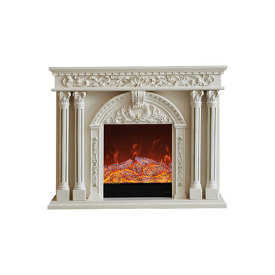 Beige Solid Wood Electric Fireplace