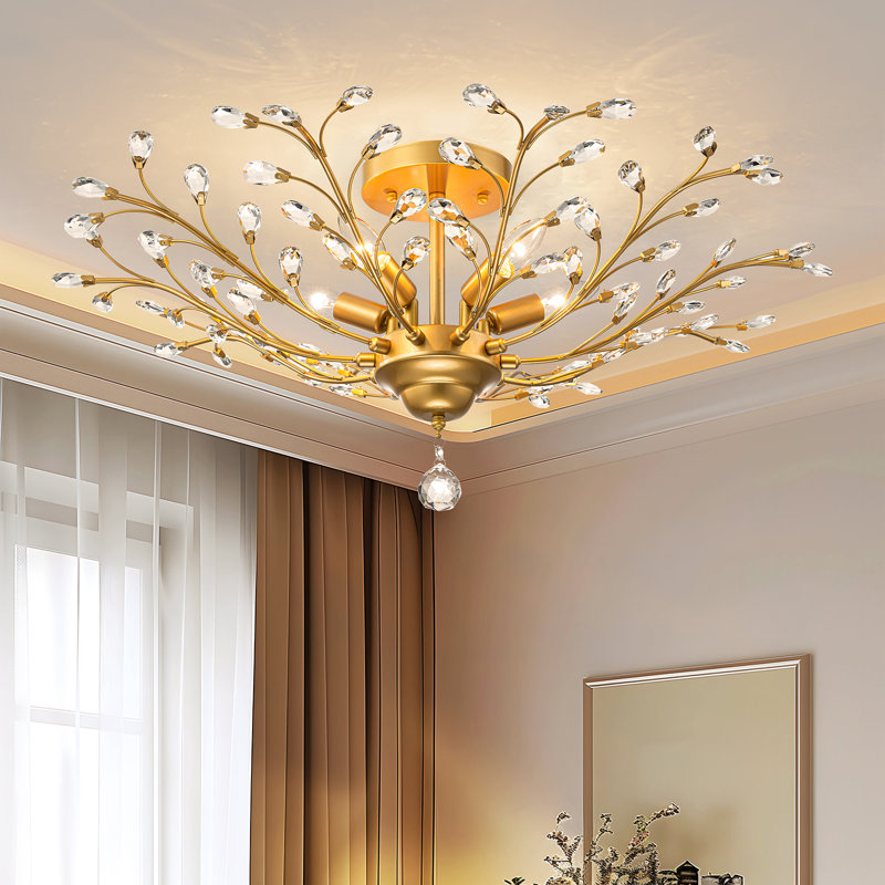 Plafonnier semi-encastré 5 lumières Jamei, Doré