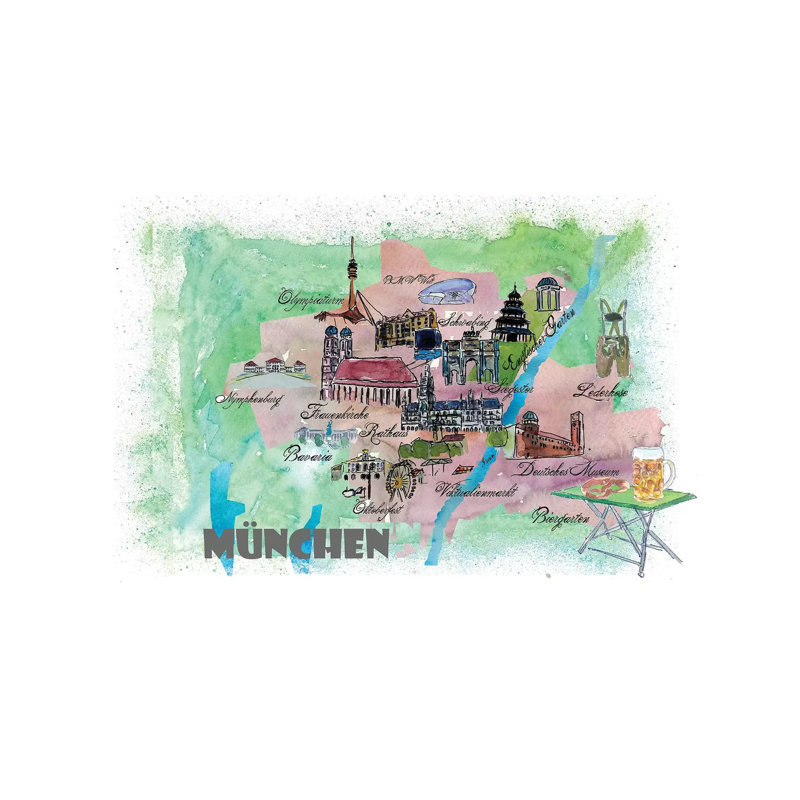Muenchen, Bavaria, Germany Travel Poster by Markus & Martina Bleichner - Wrapped Canvas Gallery-Wrapped Canvas Giclée