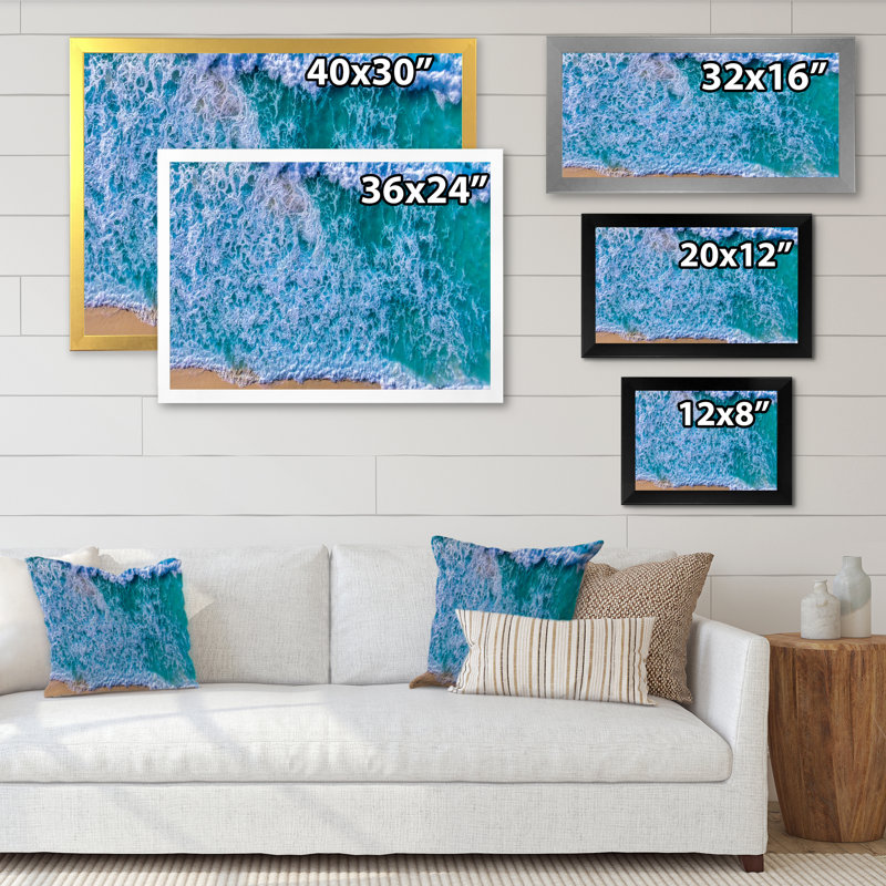 Incroyable vue côtière aérienne - reproduction sur toile, Cadre de coin blanc fermé, H 16 po x l 32 po x P 1 po