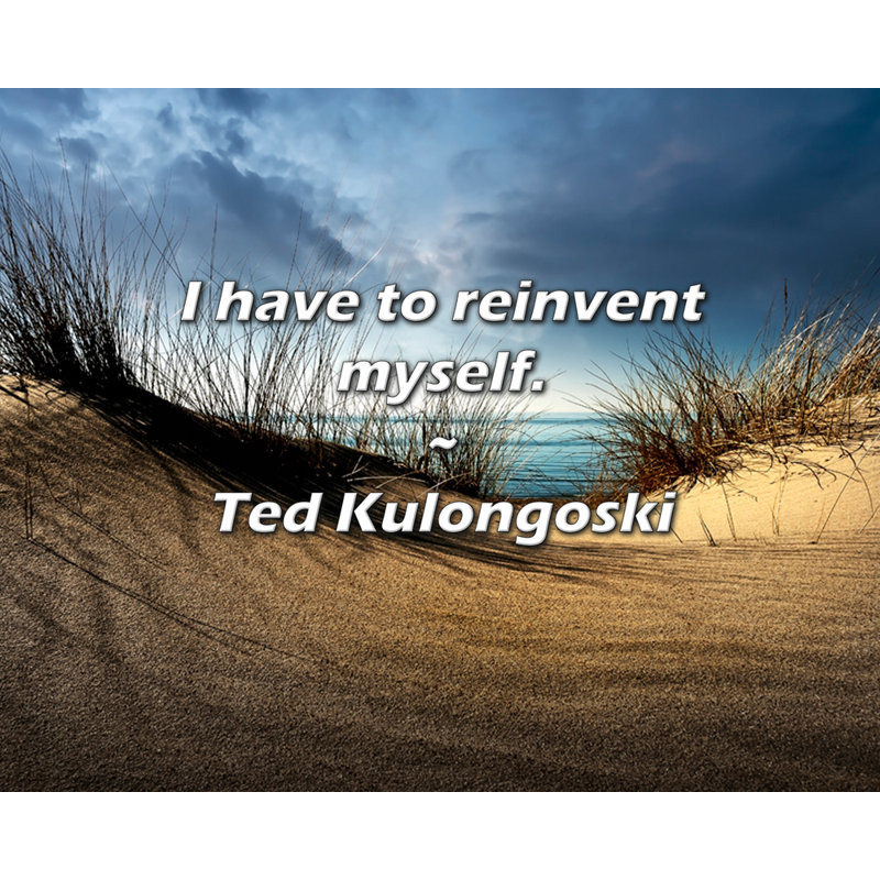 Citation artistique «Je dois me réinventer». Toile tendue par Ted Kulongoski, H 18 po x l 13 po