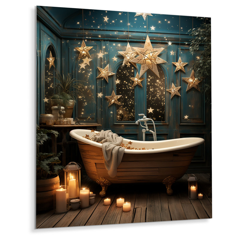 Starry Night Bathroom Reflections II - Art mural en métal pour salle de bain, H 20 po x l 12 po x P 1 po