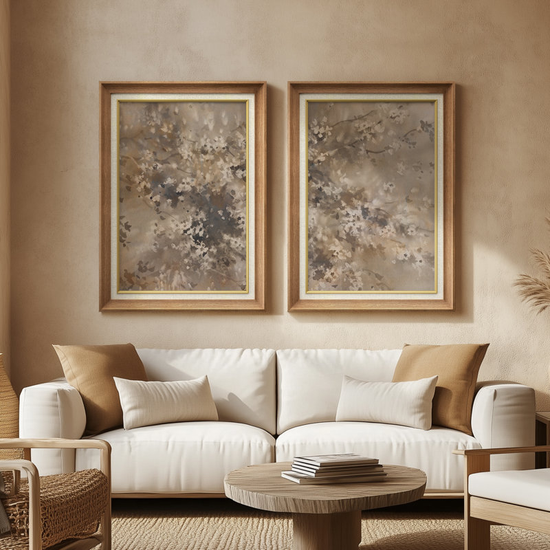 «Neutral Abstract Organic Modern», ensemble de 2 reproductions d'art encadrées sur papier de qualité supérieure 26 po x 36 po