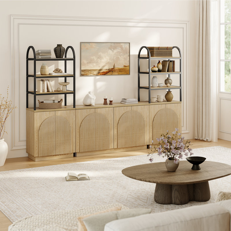 Designer 70.7'' Hight Curved Three-dimensional Texture Bookcase（set Of 2）, Nature