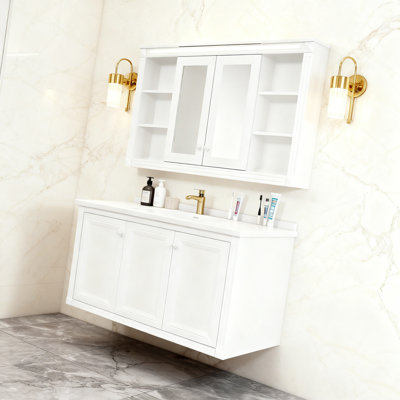 Bathroom Mirror Cabinet with Storage, Adjustable Shelf and Open Shelves, Wall Mounted Medicine Cabinet for Bathroom, Bedroom