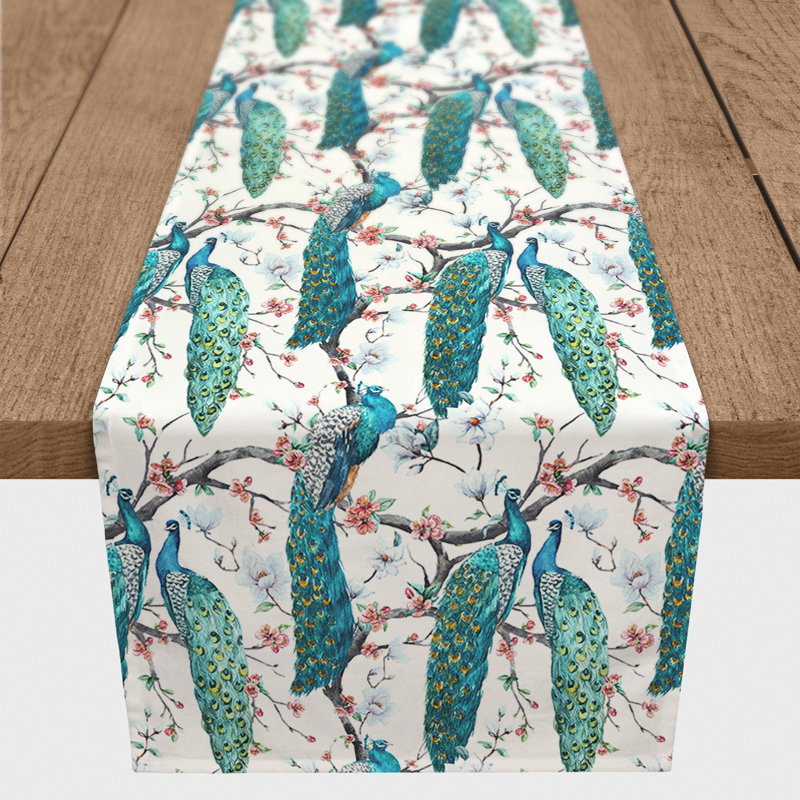 Peacock In Floral Branches 5 Table Runner