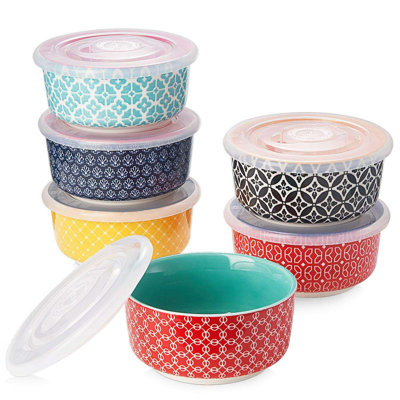 Ensemble de 6 ramequins en porcelaine avec couvercle à ruban coloré et plats de cuisson 6 pièces
