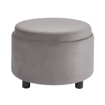 56cm Wide Velvet Round No Pattern Pouffe Ottoman with Storage