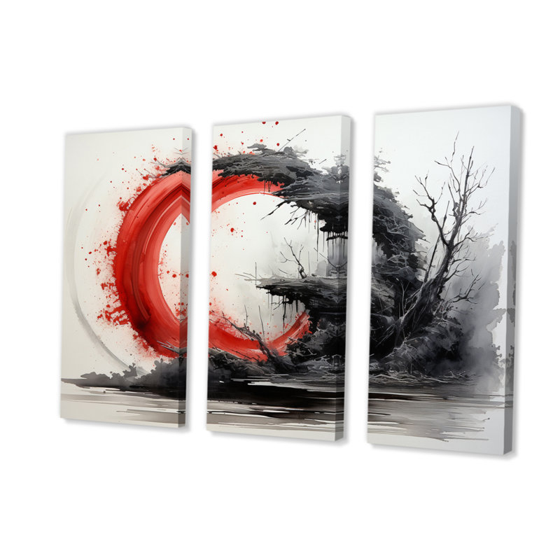 «Red Black Buddhist Art Enso Enlightenment», ensemble d'impression d'art mural spirituel, H 32 po x l 48 po x P 1 po