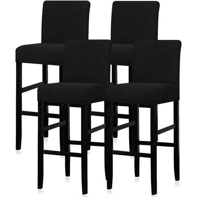 Housses de tabouret de bar - noir - ensemble de 4, extensible, lavable, amovible, siège à hauteur de comptoir et protecteur de dossier