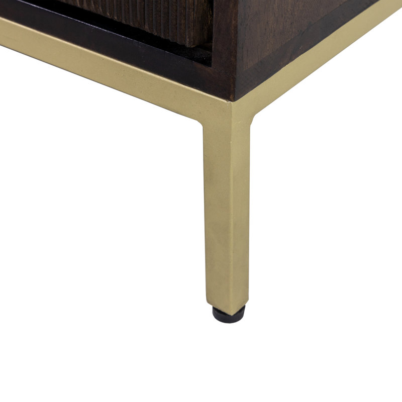 Bulwell 72" Mango Wood 4-Door Cabinet with 3D Pattern Door Facades Champaign Gold Metal Hardware & Base