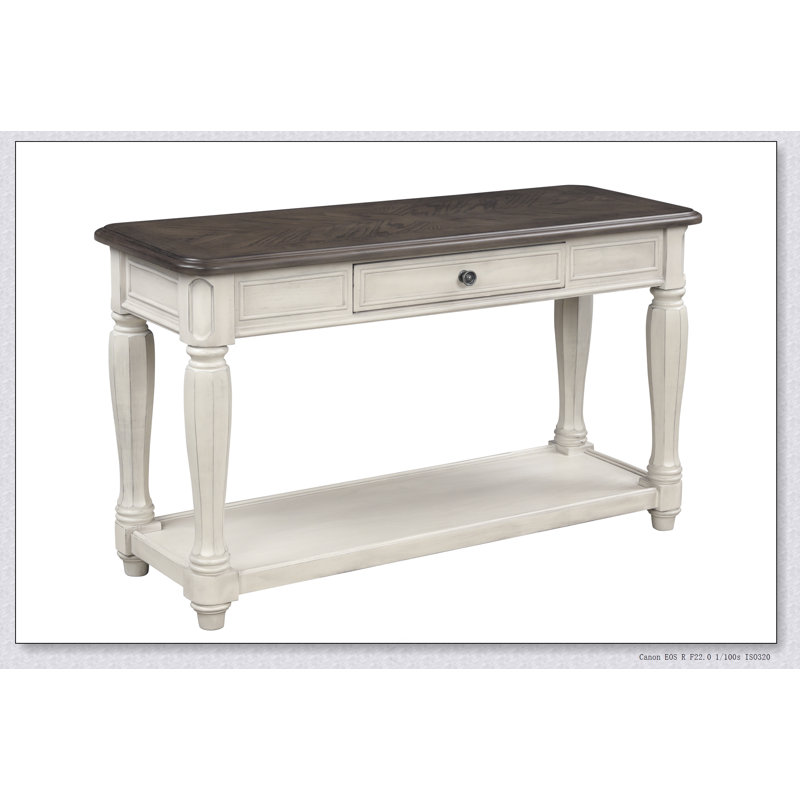 Console antique blanche et brune avec rangement