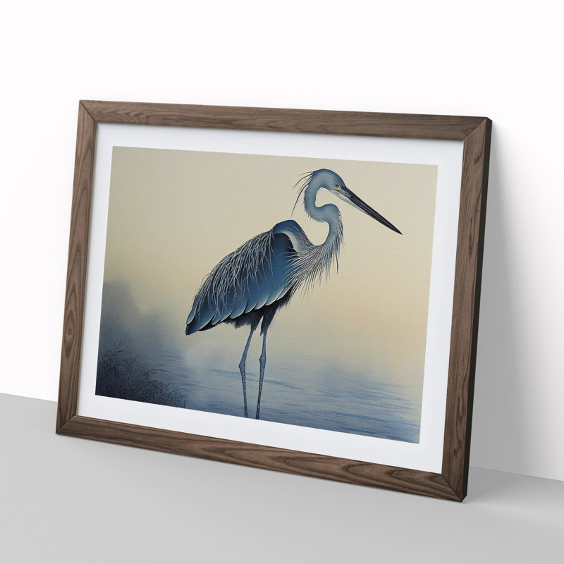 Heron Bird Vol.1 - Single Picture Frame Print, 46cm H x 64cm W x 2cm D, Walnut