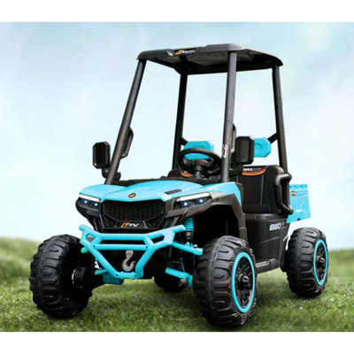 24V Kids Golf Cart, 4WD 2 Seater Ride On Car W/Sun Shade, Storage Trunk & Remote Control, Electric Vehicle W/LED Lights, Realistic Sounds & Wireless Connection, Gift For Boys Girls 3+ (Blue)