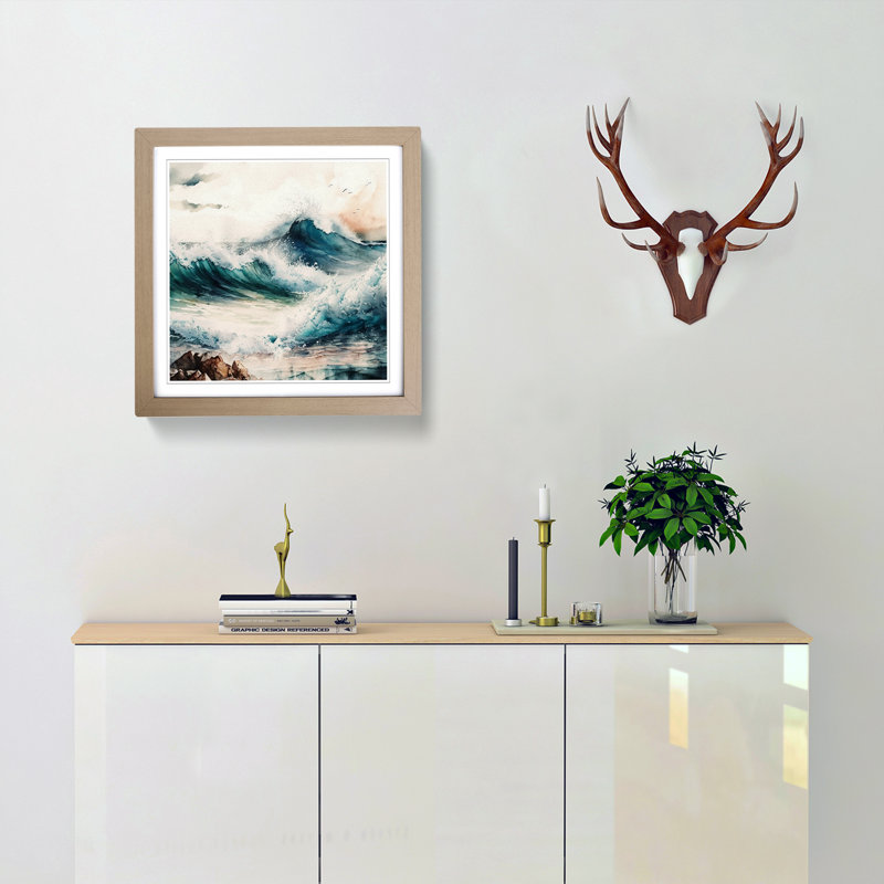 Ocean Watercolour - Framed Print, Oak