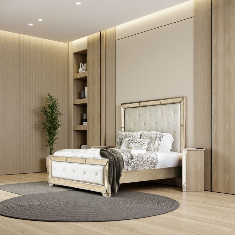 Vegan Leather Platform Bed, Silver