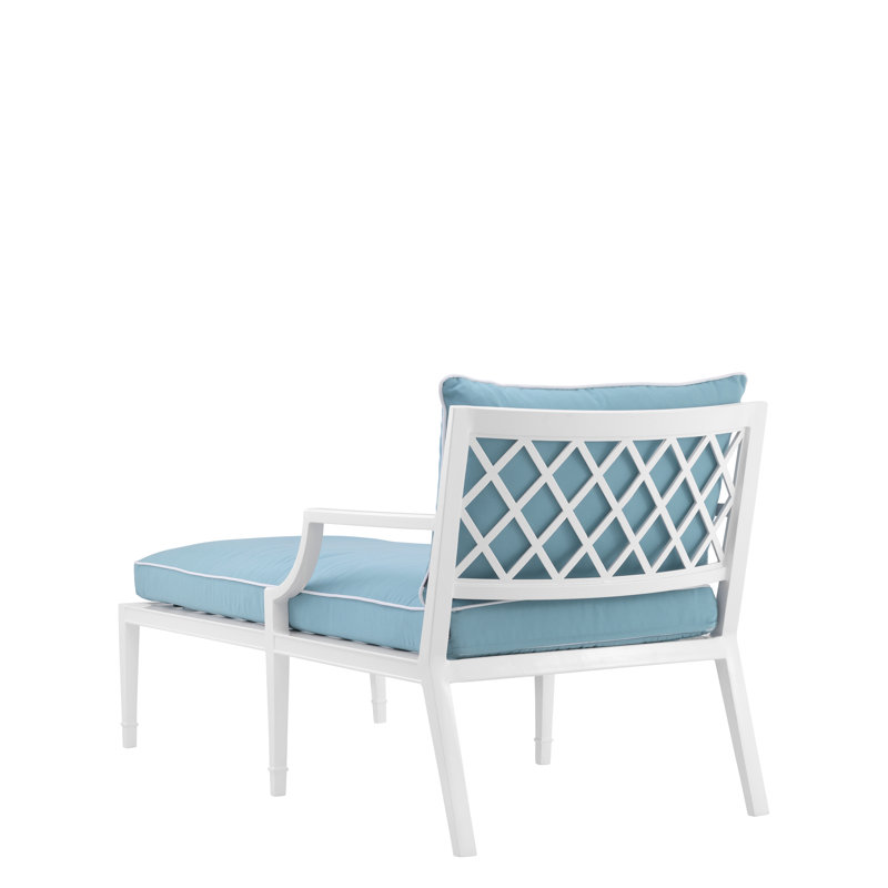 Bella Vista Outdoor Chaise Lounge, White Frame/Blue Cushion