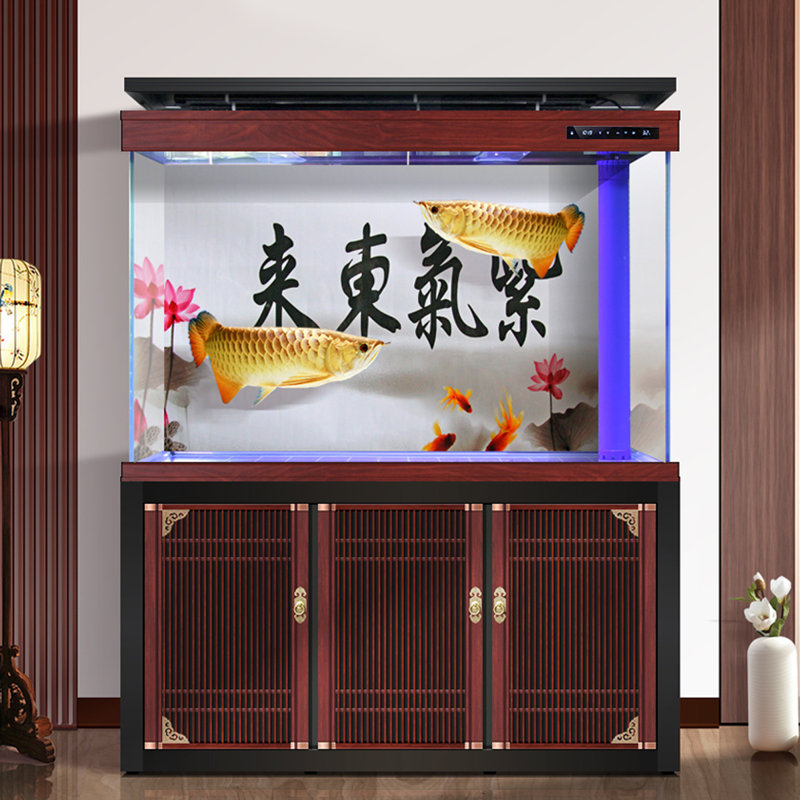 Réservoir d'aquarium à grand écran de style néo-chinois, 95,1 gallons (H 66,14 po x l 47,24 po x P 15,75 po