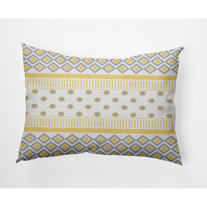 Yellow and Gray Geometric Pattern Outdoor Throw Pillow, 14" x 20"