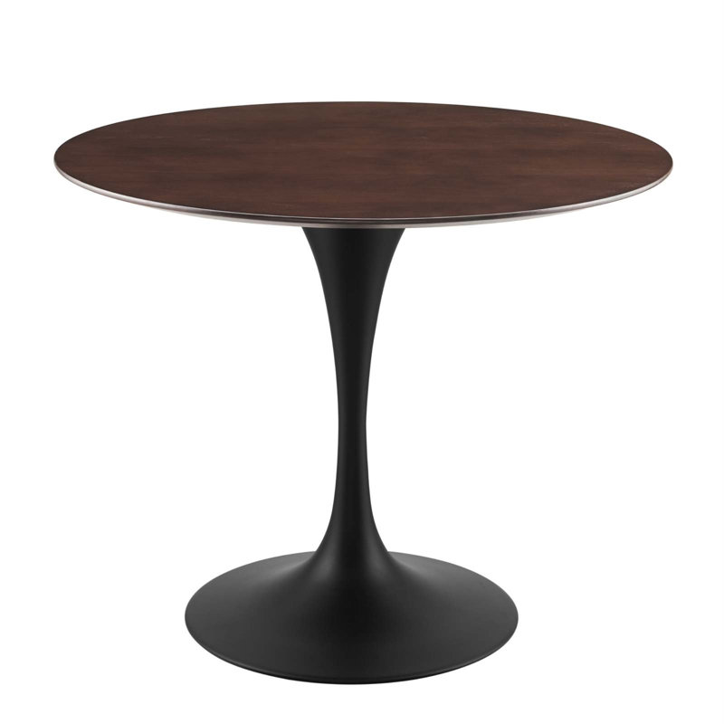60" Round Cherry Walnut Wood Dining Table with Black Pedestal Base
