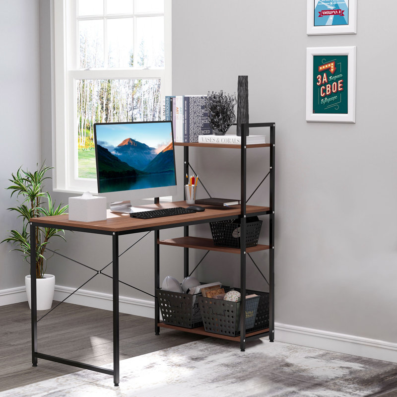 Gomes Computer Desk, Brown/Black
