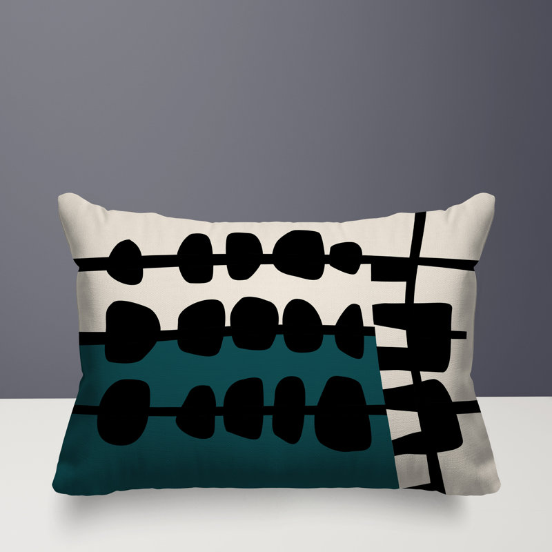 Oreiller rectangulaire réversible intérieur / extérieur Dola, H 18 po x l 25 po, Émeraude / noir / blanc cassé