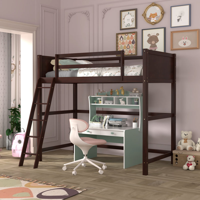 Lit mezzanine simple en bois massif avec échelle, Espresso