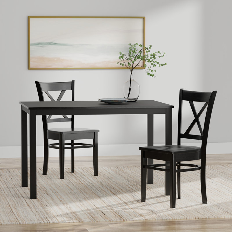 Ensemble repas pour 6 personnes Trabelsi, Ensemble de salle à manger 3 pièces, Noir, Noir