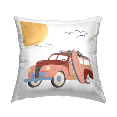 Coussin décoratif imprimé Summer Surf Wagon par Carrie Cantwell