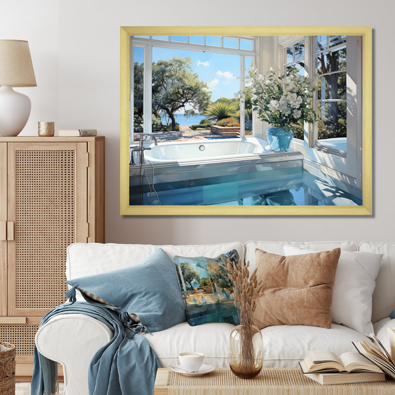 «Bathroom Tranquil Reflections III - Bath & Laundry», reproduction d'art sur toile, Encadrement doré