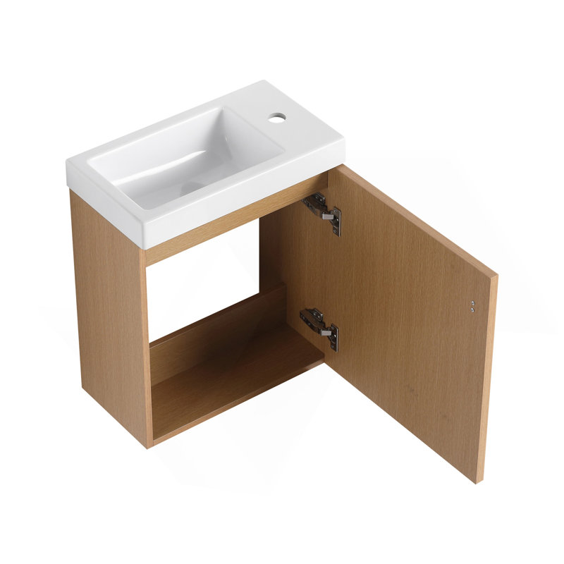 18.5" Wall-Mounted Bathroom Vanity With Resin Sink, Soft Closed Single Door, MDF, Nature Wood, Natural Wood