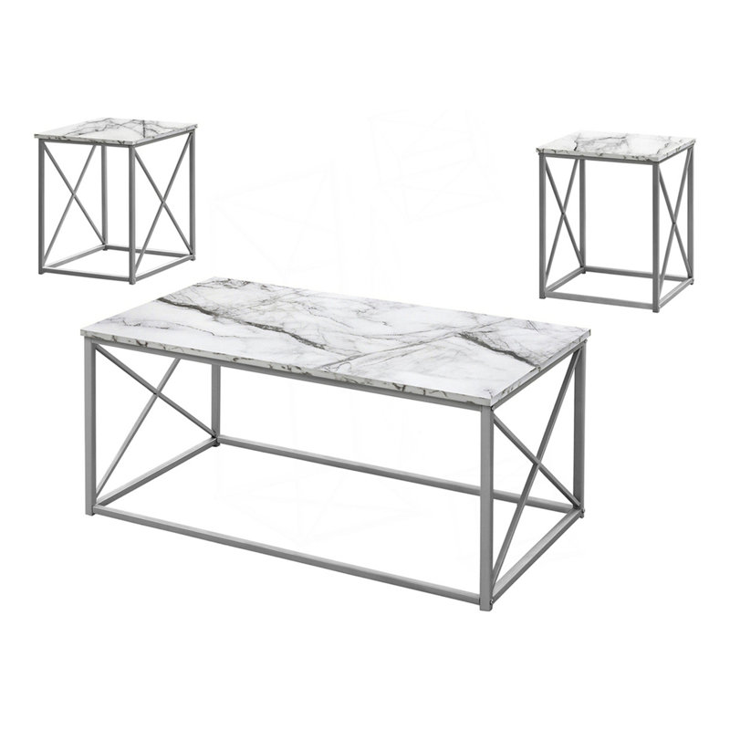 Ensemble de table 3 pièces pour salon, table basse et 2 tables de bout, Blanc