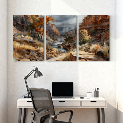 Desert Canyon Landscape Canvas Wrapped Wall Art Set of 3