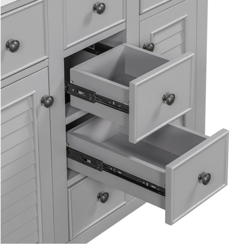 Gray 36" Freestanding Bathroom Vanity with Five Drawers