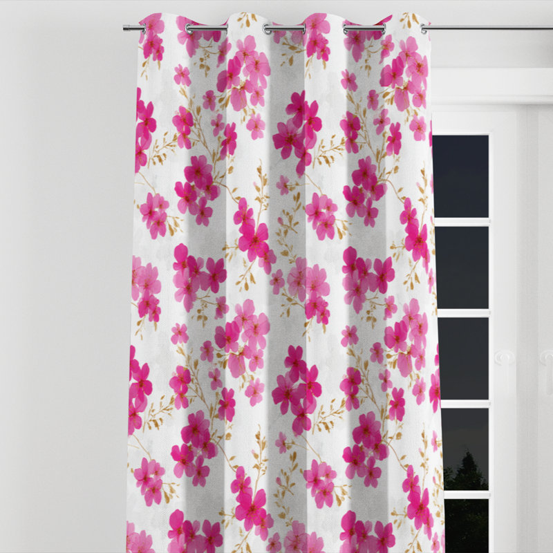 Floral Curtain panels - Pink Fuschia Whisper Grommet Curtain - 1 Panel, 52" W x 84" L, Silver Grommets