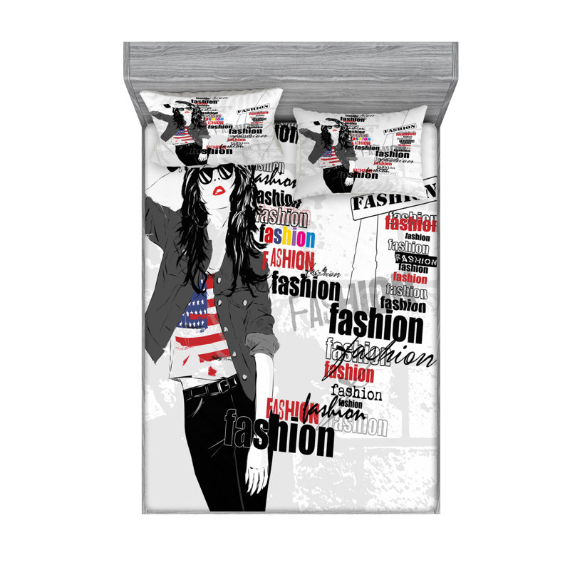 Ensemble de draps Modern Teen Girl with Usflag, Taies d'oreiller pour grand lit