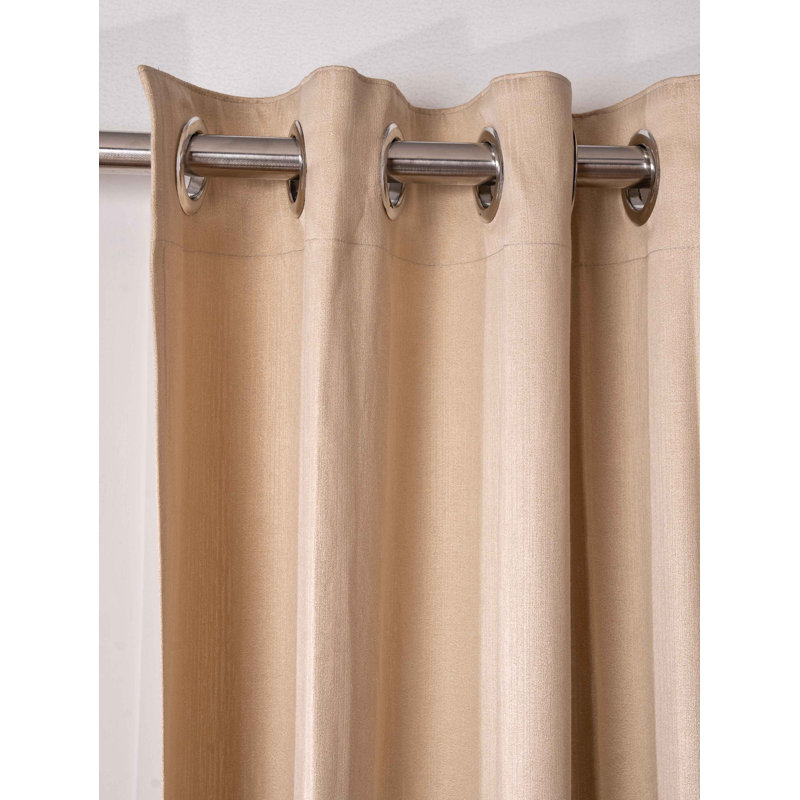 Decorative Grommet Curtains, 360 Gsm Poly Cotton Jacquard Fabric, Plain Solid Textured, Beige, 48" x 63", Set of 2 Panel