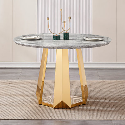 Table de salle à manger ronde de 47 po, table de cuisine moderne avec plateau en faux marbre, table de salle à manger