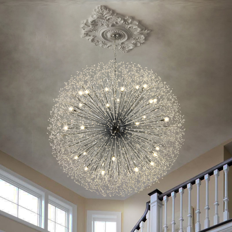 Lustre sphérique Spoutnik à intensité variable Lakeyah, H 47,3 po x l 47,3 po x P 47,3 po, Chrome chrome