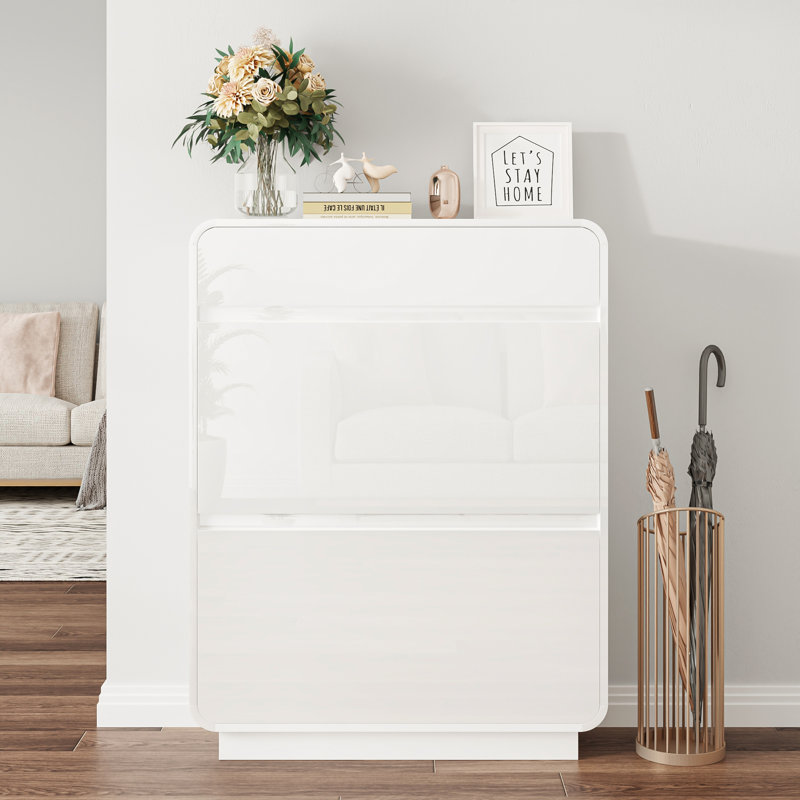 Armoire à chaussures avec 2 grands tiroirs rabattables, H 40,9 po x l 31,5 po x P 9,8 po, Blanc très luisant