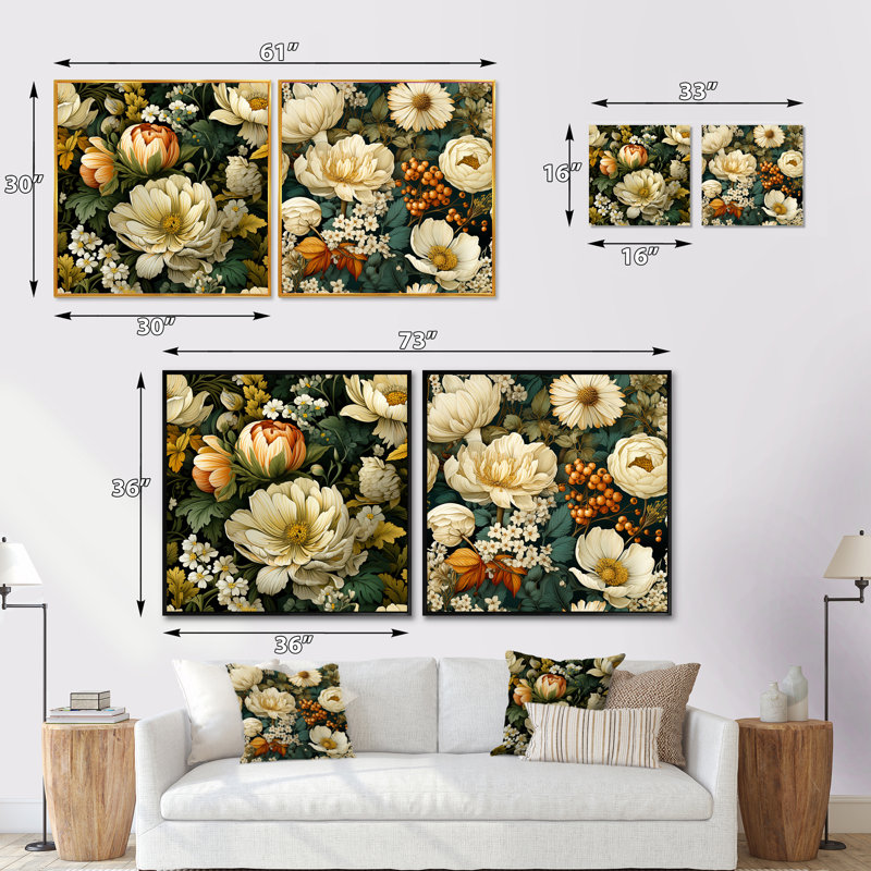Monette - Ensemble de 2 collages floraux carrés, Cadre flottant noir, H 16 po x l 33 po